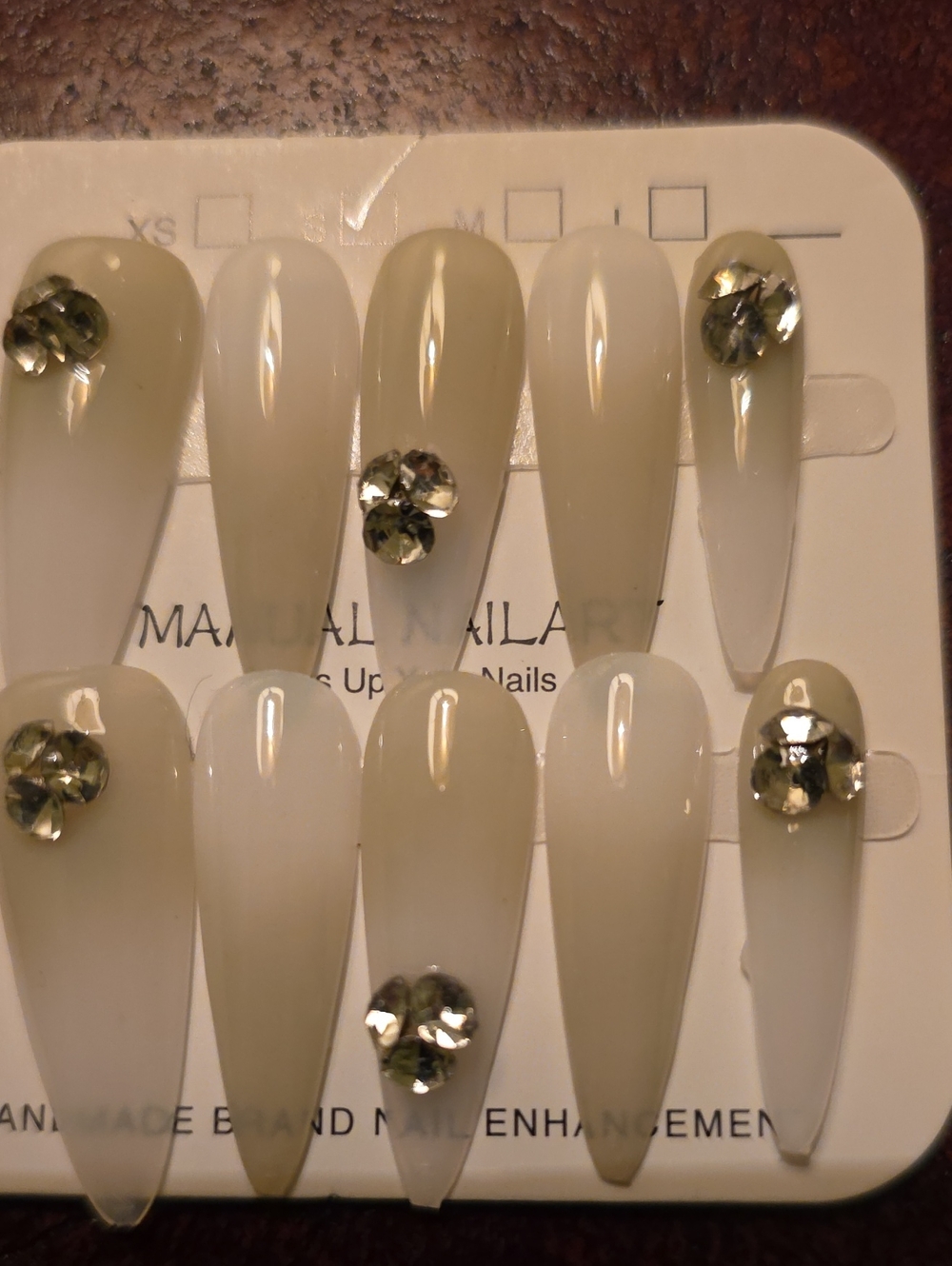 Press-On Nail Set with Crystal Accents - White/Cream Size Small